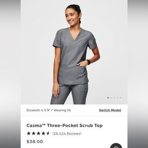 FIGS NWT Casma Three-Pocket Scrub Top - Graphite
